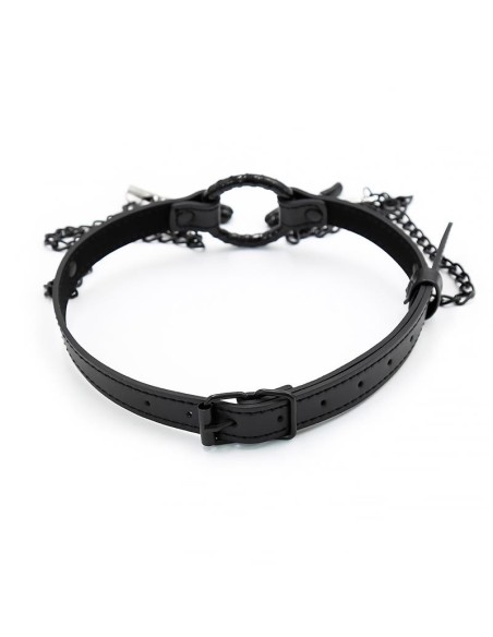 Mordaza de Aro y Pinzas para Pezones Cuero Vegano Mordaza de Aro y Pinzas para Pezones Cuero Vegano