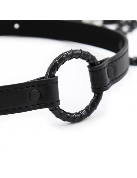 Mordaza de Aro y Pinzas para Pezones Cuero Vegano Mordaza de Aro y Pinzas para Pezones Cuero Vegano