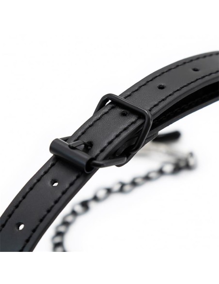 Mordaza de Aro y Pinzas para Pezones Cuero Vegano Mordaza de Aro y Pinzas para Pezones Cuero Vegano