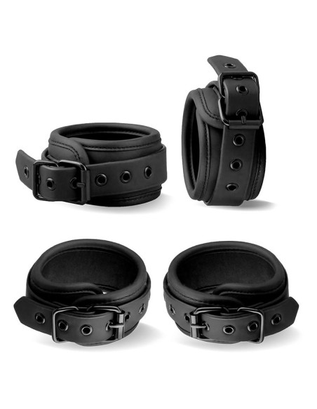 Barra Separadora Rigida Desmontable y 4 Esposas Desmontables Neopreno y Cuero Vegano Barra Separadora Rigida Desmontable y 4 Esposas Desmontables Neopreno y Cuero Vegano