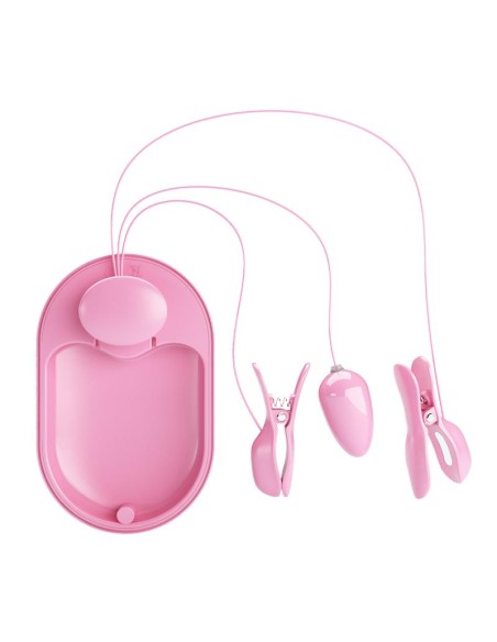 Surprise Box Huevo Vibrador y Pinzas para Pezones con Electro Estimulacion Rosa Surprise Box Huevo Vibrador y Pinzas para Pezones con Electro Estimulacion Rosa