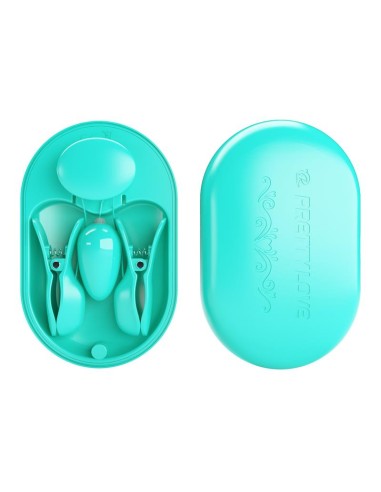 Surprise Box Huevo Vibrador y Pinzas para Pezones con Electro Estimulacion Azul