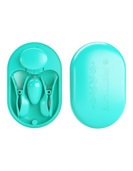 Surprise Box Huevo Vibrador y Pinzas para Pezones con Electro Estimulacion Azul