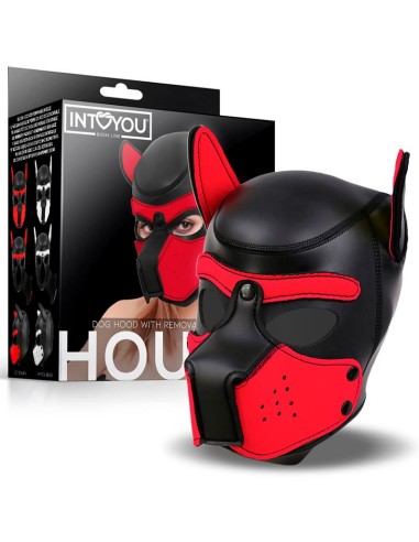Hound Máscara de Perro Neopreno Hocico Extraíble Negro/Rojo Talla Única|A Placer