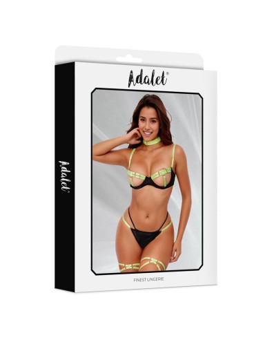 Maya Set Sujetador Tanga Ligas y Choker Amarillo y Negro