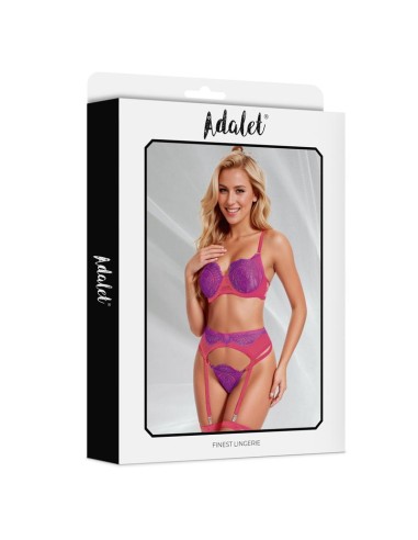 Stella Set Sujetador Tanga Liguero y Liga Purpura y Rosa