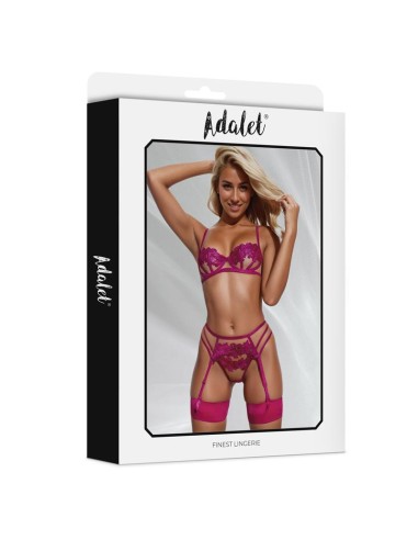 Nora Set Sujetador Tanga y Liguero con Flores Fuchsia