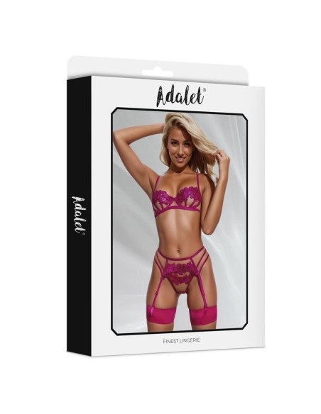 Nora Set Sujetador Tanga y Liguero con Flores Fuchsia