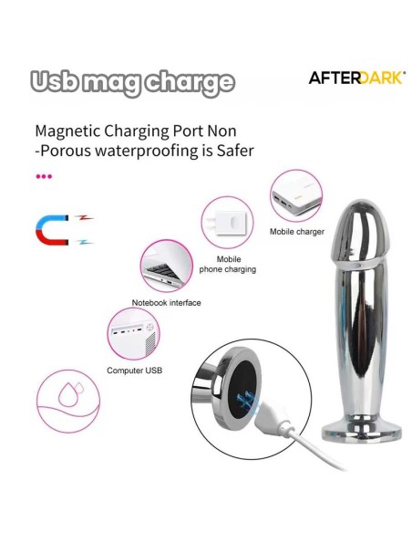 Sarmy Plug Anal Cromado con Vibracion USB Magnetico Talla M Sarmy Plug Anal Cromado con Vibracion USB Magnetico Talla M