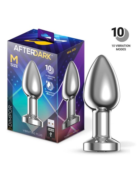 Dimpor Plug Anal Cromado con Vibracion USB Magnetico Talla M