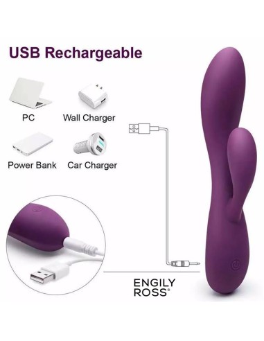 Bacall 30 Vibrador Silicona Liquida Inyectada Doble Motor USB Purpura