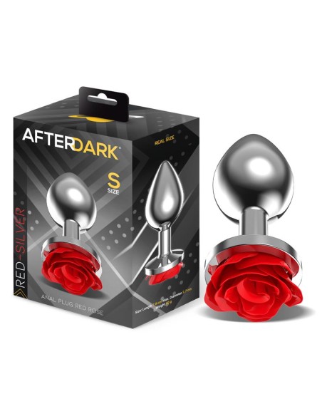 Plug Anal de Metal con Rosa Roja en la Base Talla S