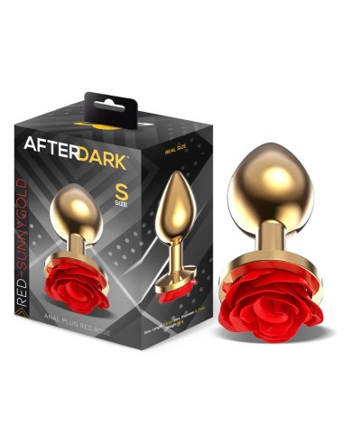 Plug Anal de Metal Dorado con Rosa Roja en la Base Talla S