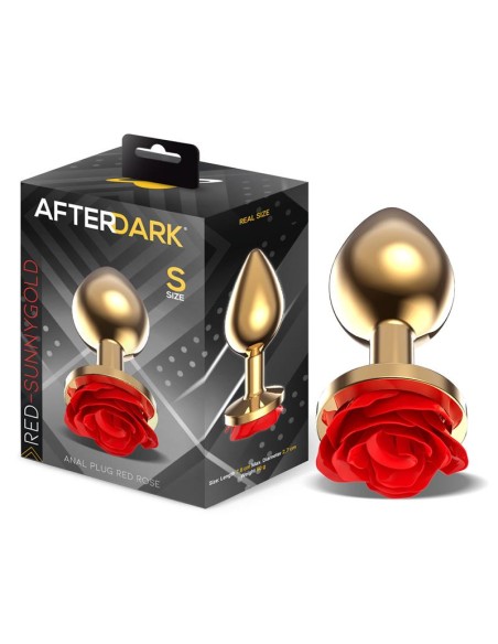 Plug Anal de Metal Dorado con Rosa Roja en la Base Talla S Plug Anal de Metal Dorado con Rosa Roja en la Base Talla S