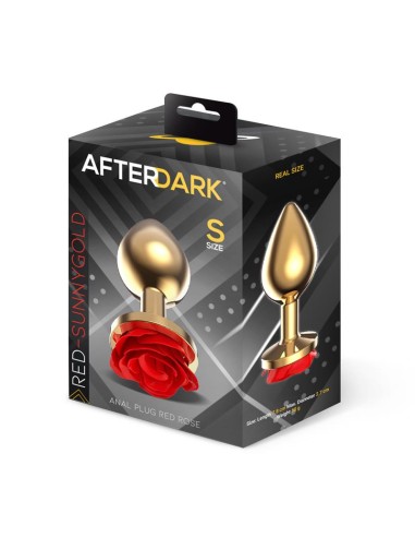Plug Anal de Metal Dorado con Rosa Roja en la Base Talla S