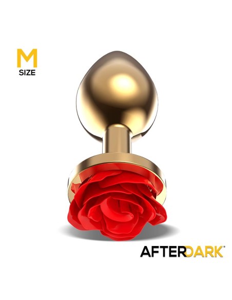 Plug Anal de Metal Dorado con Rosa Roja en la Base Talla M Plug Anal de Metal Dorado con Rosa Roja en la Base Talla M