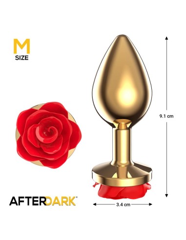 Plug Anal de Metal Dorado con Rosa Roja en la Base Talla M