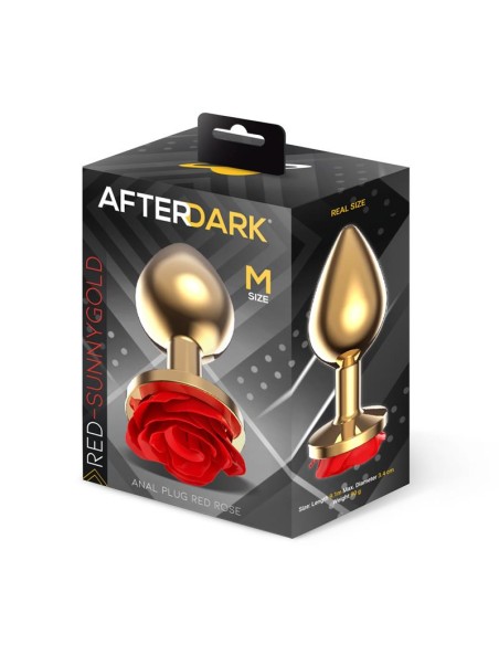 Plug Anal de Metal Dorado con Rosa Roja en la Base Talla M Plug Anal de Metal Dorado con Rosa Roja en la Base Talla M