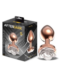 Plug Anal de Metal Oro Rosa con Rosa Blanca en la Base Talla S