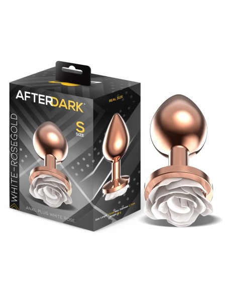 Plug Anal de Metal Oro Rosa con Rosa Blanca en la Base Talla S