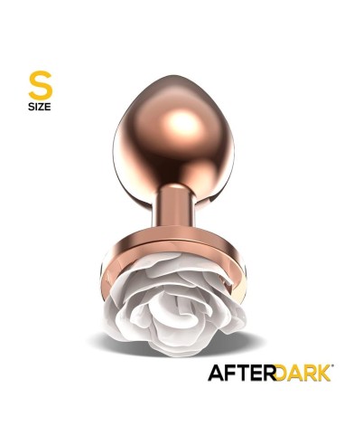 Plug Anal de Metal Oro Rosa con Rosa Blanca en la Base Talla S