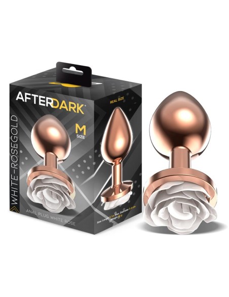 Plug Anal de Metal Oro Rosa con Rosa Blanca en la Base Talla M Plug Anal de Metal Oro Rosa con Rosa Blanca en la Base Talla M