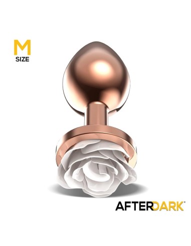 Plug Anal de Metal Oro Rosa con Rosa Blanca en la Base Talla M