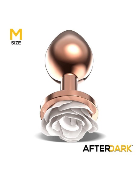 Plug Anal de Metal Oro Rosa con Rosa Blanca en la Base Talla M Plug Anal de Metal Oro Rosa con Rosa Blanca en la Base Talla M