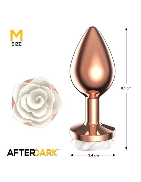 Plug Anal de Metal Oro Rosa con Rosa Blanca en la Base Talla M Plug Anal de Metal Oro Rosa con Rosa Blanca en la Base Talla M
