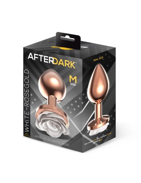 Plug Anal de Metal Oro Rosa con Rosa Blanca en la Base Talla M Plug Anal de Metal Oro Rosa con Rosa Blanca en la Base Talla M