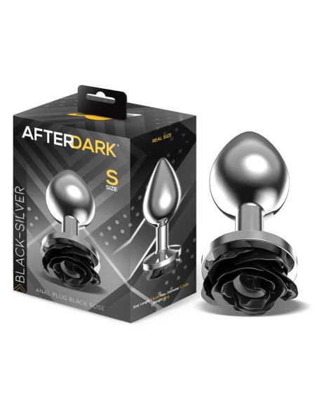 Plug Anal de Metal con Rosa Negra en la Base Talla S Plug Anal de Metal con Rosa Negra en la Base Talla S