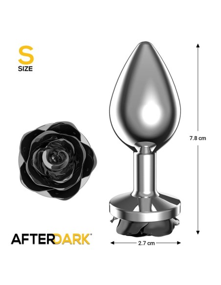 Plug Anal de Metal con Rosa Negra en la Base Talla S Plug Anal de Metal con Rosa Negra en la Base Talla S