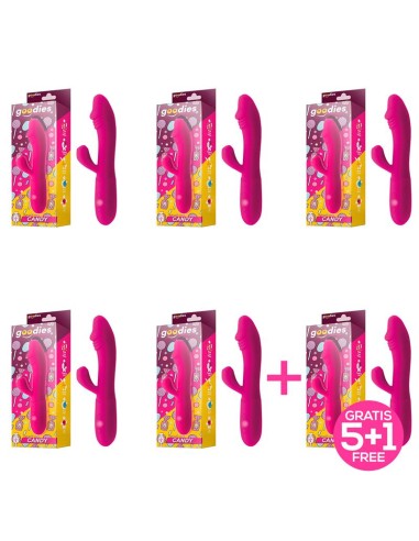 Pack 5+1 Candy Vibrador con Conejito Punto G USB Silicona Fucshia|A Placer