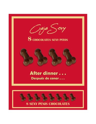 Caja Roja Sexy Forma de Pene Chocolate Negro 8 unidades