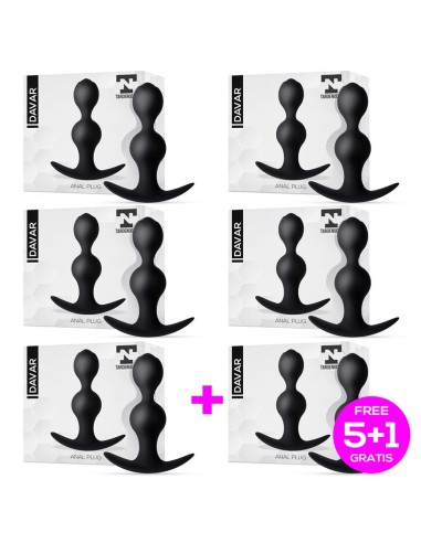 Pack 5+1 Davar Anal Plug Silicone Black|A Placer