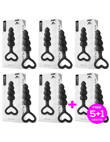 Pack 5+1 Cuore Anal Plug Silicone Black|A Placer