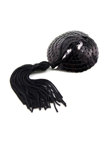 Pezoneras Autoadhesivas Forma de Corazon con Lentejuelas Negras