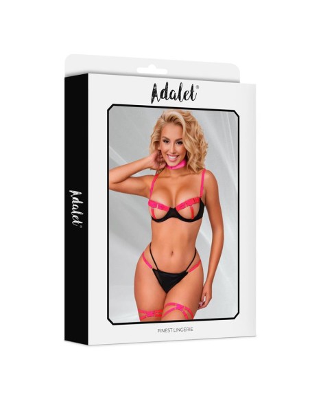 Pauline Set Sujetador Tanga Ligas y Choker Negro y Rosa