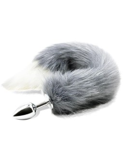 Plug Anal con Cola de Zorro Gris y Blanco 2