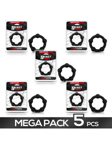 Pack de 5 Anillo para el Pene Silicona Beaded 35cm Negro