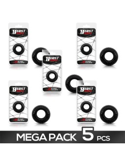 Pack de 5 Anillo para el Pene Striped Super Flexible Resistente 19 cm Negro