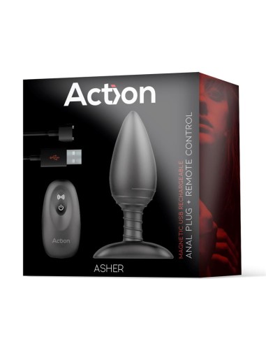 Asher Plug Anal con Control Remoto USB Magnetico Negro