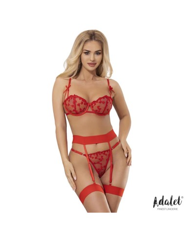 Yvonne Set Sujetador Tanga y Liguero con Corazones Rojo