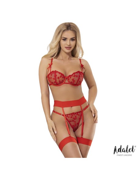 Yvonne Set Sujetador Tanga y Liguero con Corazones Rojo