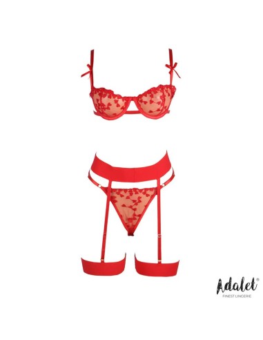 Yvonne Set Sujetador Tanga y Liguero con Corazones Rojo