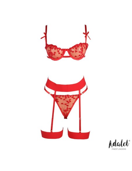 Yvonne Set Sujetador Tanga y Liguero con Corazones Rojo