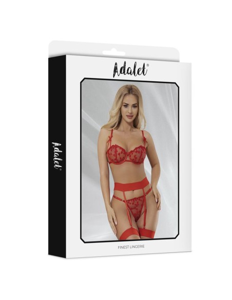 Yvonne Set Sujetador Tanga y Liguero con Corazones Rojo