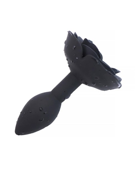 Plug Anal de Silicona con Rosa Negro Plug Anal de Silicona con Rosa Negro