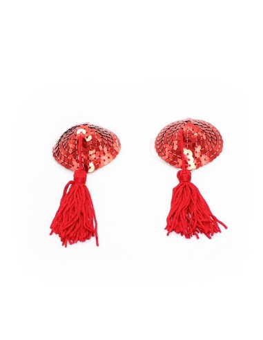 Pezoneras Forma Corazon Autoadhesivas con Lentejuelas Rojo