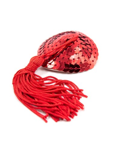 Pezoneras Forma Corazon Autoadhesivas con Lentejuelas Rojo